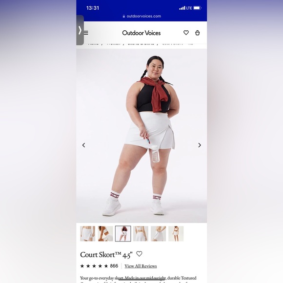 OUTDOOR VOICES Court Skort 4.5 Active Tennis Sports White - Picture 6 of 9